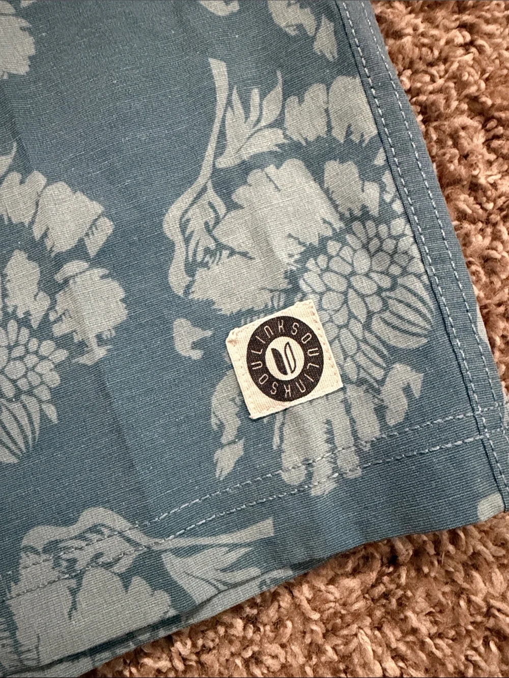 Linksoul Teal Floral Board Shorts with Black Waistband and Cream Drawcord
